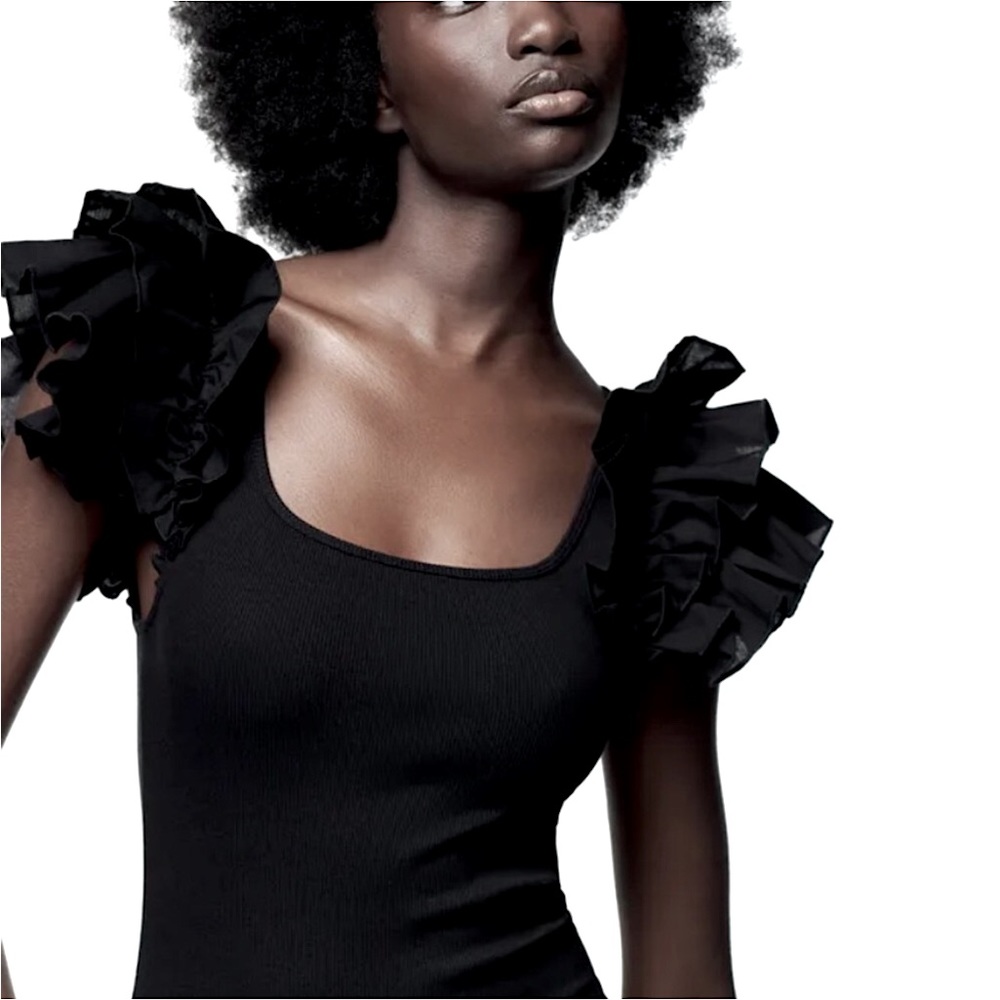 Zara Ribbed Ruffled Bodysuit - Picture 2 of 10